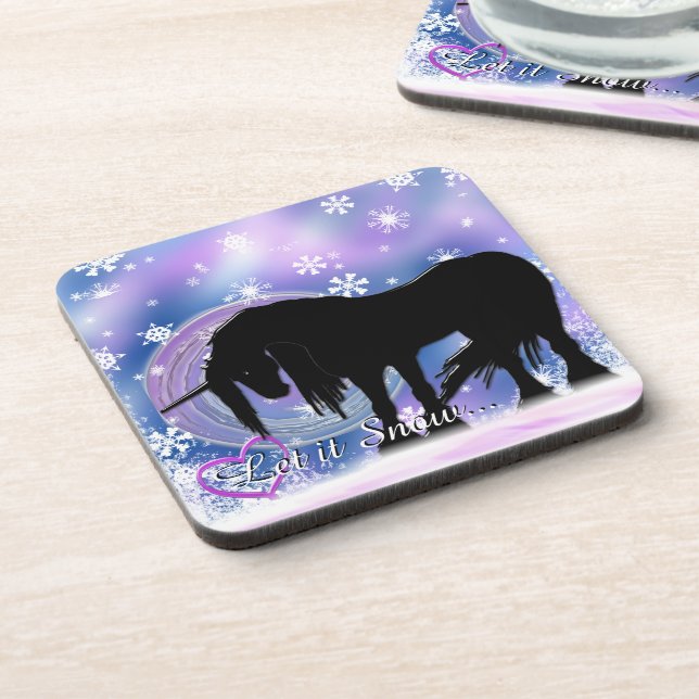 Das mystische Schwarze Einhorn (Lass es schneien) Getränkeuntersetzer (Linke Seite)