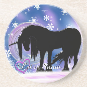 Das mystische Schwarze Einhorn (Lass es schneien) Getränkeuntersetzer