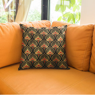 Das nahtlose Muster in Gold und Rot Art Deco Kissen