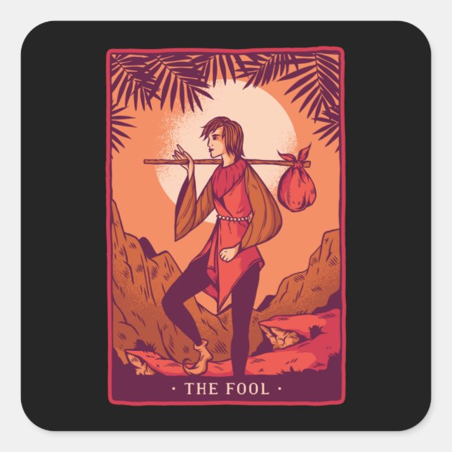 Das Narr - Tarot-Kartengeschenk Quadratischer Aufkleber (Vorderseite)