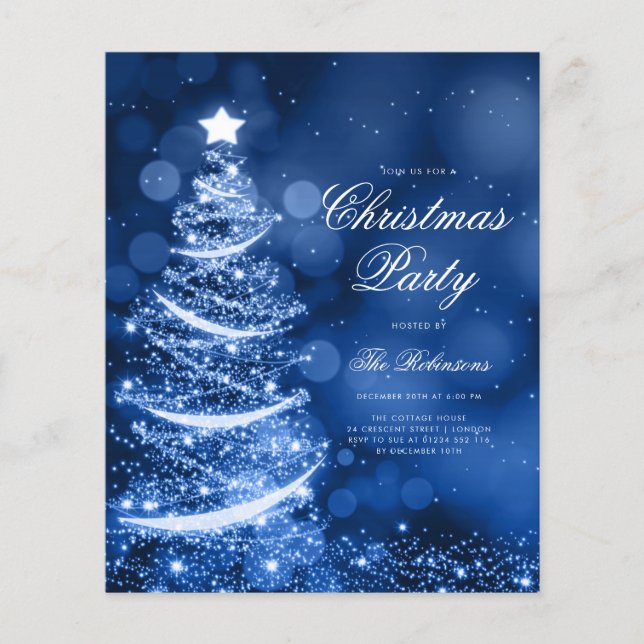 Das "Navy Blue Sparkling Xmas Tree Einladungs-Prog Flyer (Vorne)
