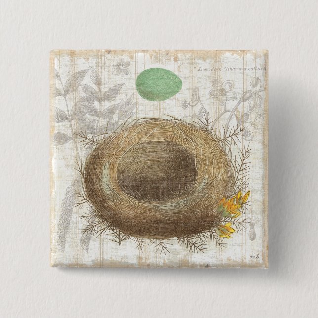 Das Nest eines Vogels mit einem grünen Ei Button (Vorderseite)