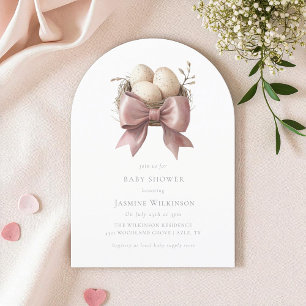 Das Nest ist pinkfarben, minimale Babydusche Einladung