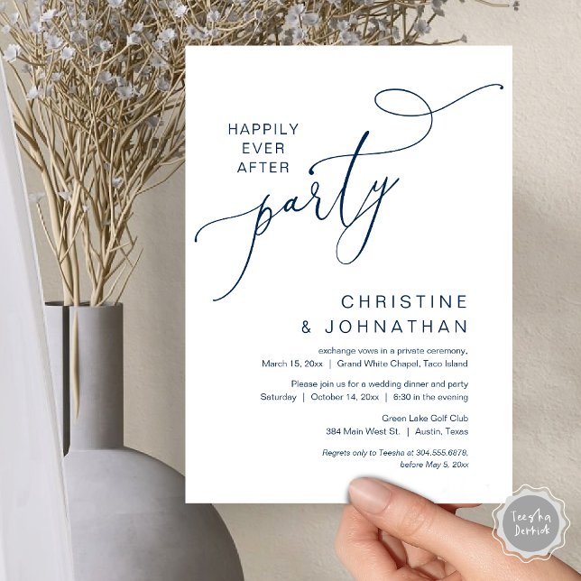 Das neue Party von Mr. und Mrs. Einladung (Happily Ever After Party, Wedding Elopement Dinner Dancing Invitation Card, PDF, Navy Blue)