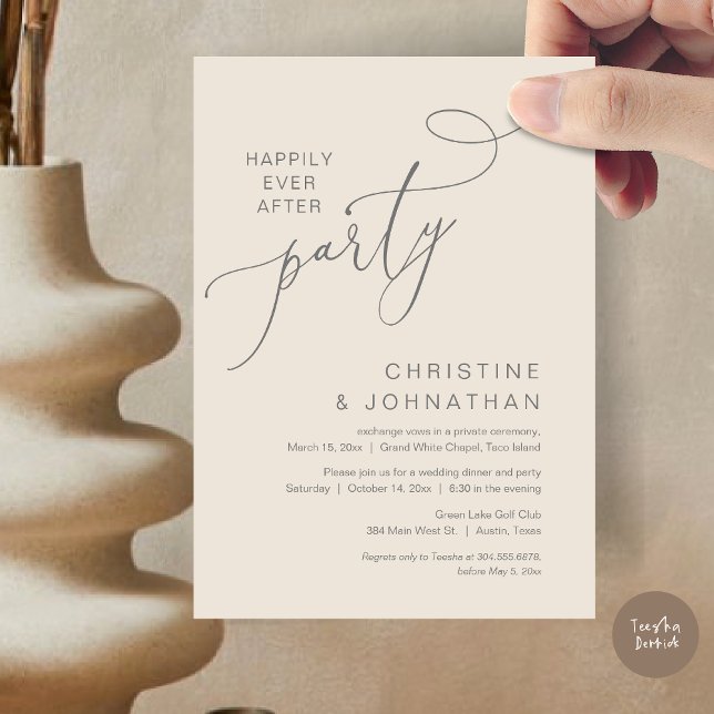 Das neue Party von Mr. und Mrs. Einladung (Happily ever after, Wedding Elopement Dinner Party Lunch Brunch Invitation Card, PDF, Grey Cream)