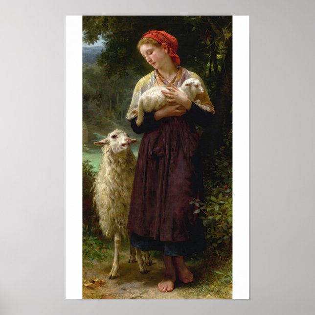Das neugeborene Lamm von William Bouguereau Poster (Vorne)