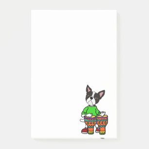 Das niedliche Boston-Terrier-Spielen Bong Trommeln Post-it Klebezettel