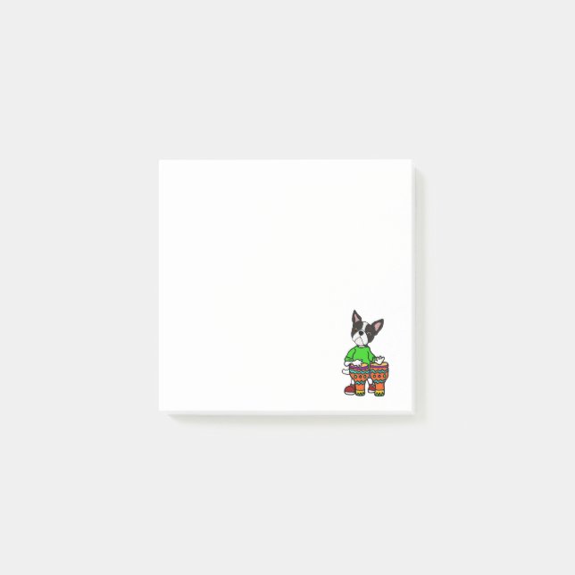 Das niedliche Boston-Terrier-Spielen Bong Trommeln Post-it Klebezettel (Vorderseite)