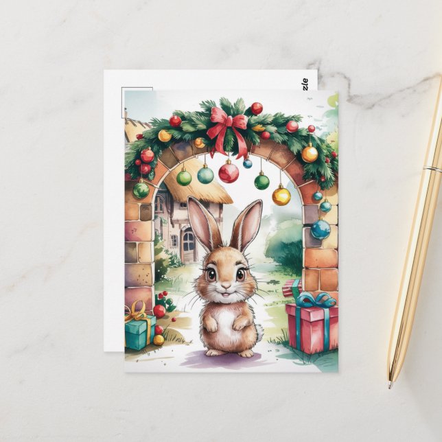 Das Niedliche braune Weihnachtsgebäck unter einem  Postkarte (Vorderseite/Rückseite Beispiel)