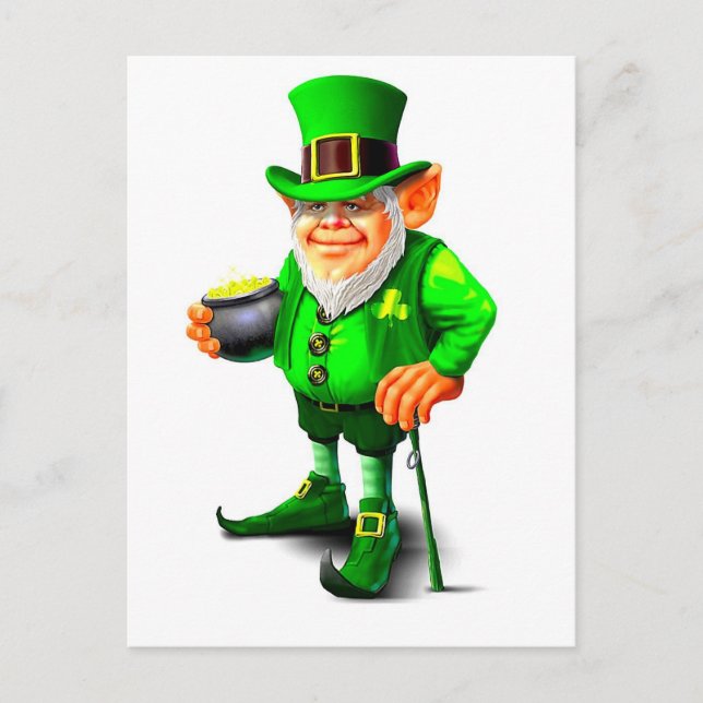 DAS NIEDLICHE LEPRECHAUN FEIERTAGSPOSTKARTE (Vorderseite)