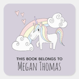 Das Niedliche Mädchen dieses Buch gehört Rainbow U Quadratischer Aufkleber