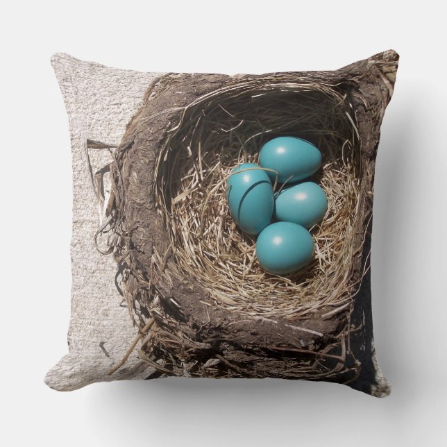 Das niedliche Nest-blaue Robin-Eier des rustikalen Kissen (Vorderseite)