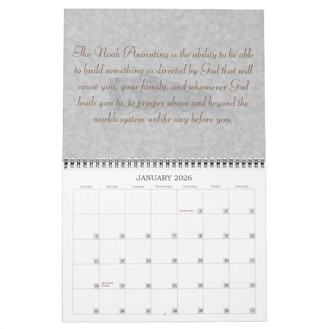 Das Noah, das Kalender salbt (Jan 2026)