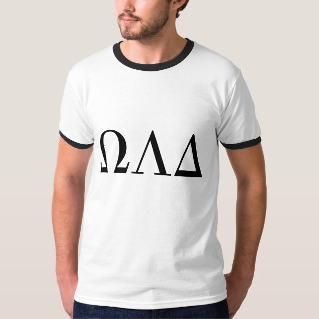 Das Omega-Lambda-Deltawecker-T-Shirt der Männer T-Shirt (Vorderseite)