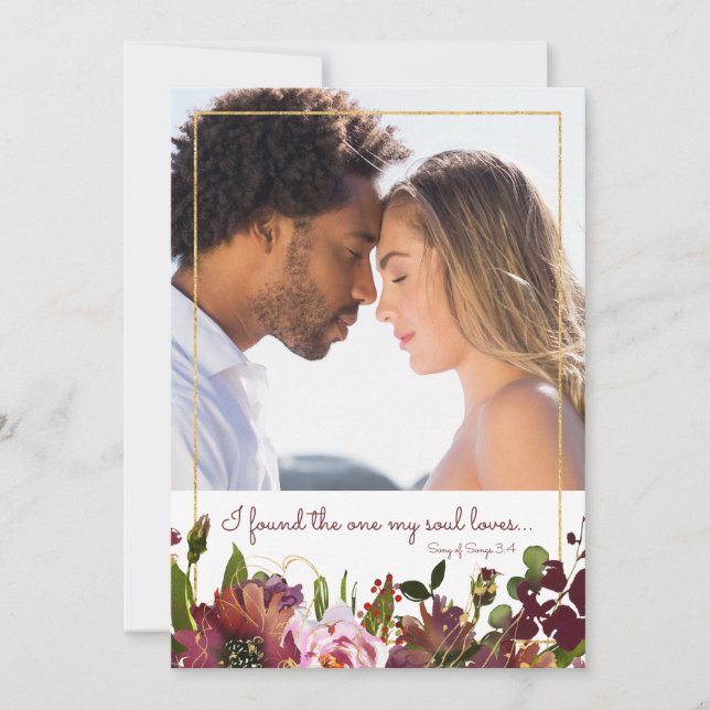 Das One Soul Lieben Foto Burgundy Gold gefunden Save The Date (Vorderseite)