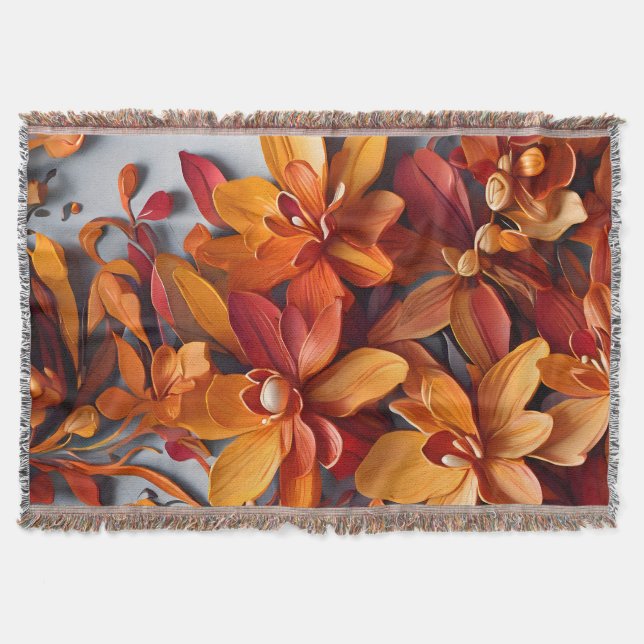 Das orange Blumenmuster-Design Decke (Vorderseite)