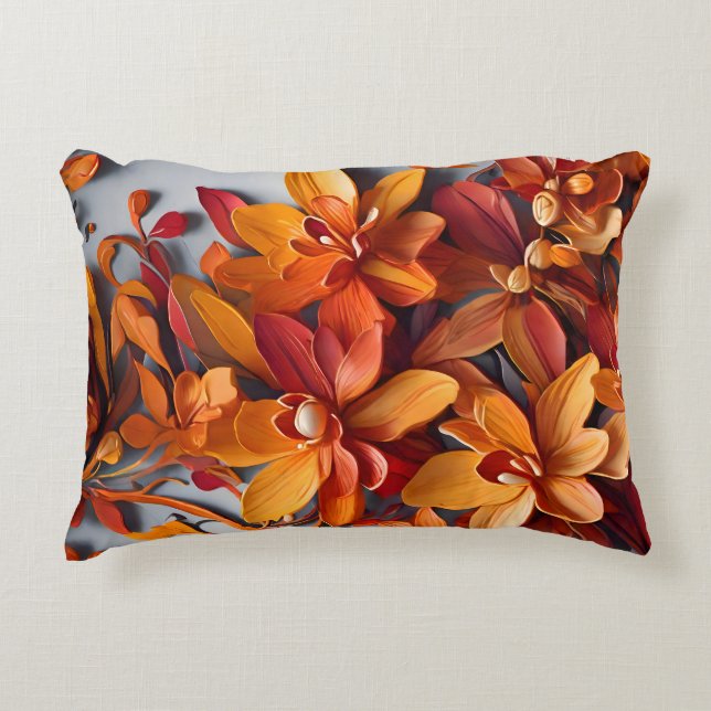 Das orange Blumenmuster-Design Dekokissen (Vorderseite)