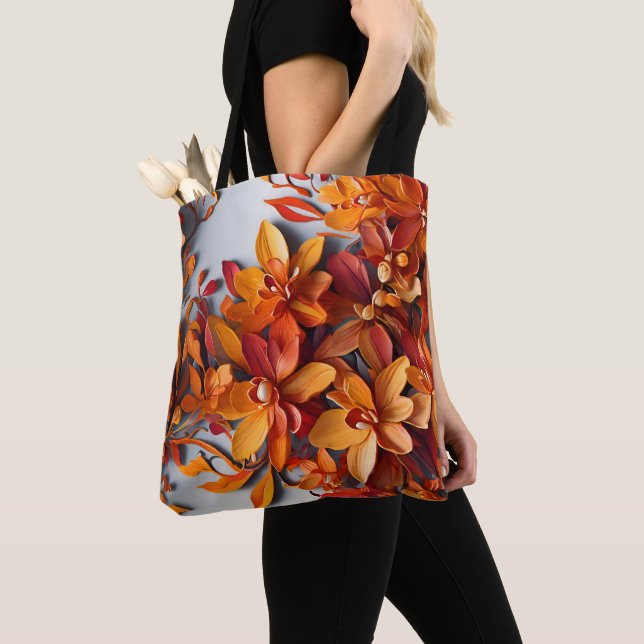 Das orange Blumenmuster-Design Tasche (Von Nahem)