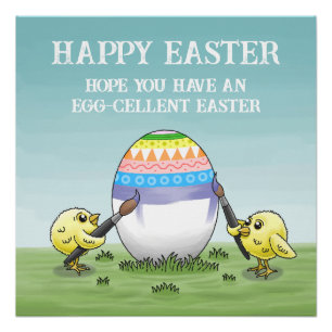 Das Osterei wird von den Küken bemalt Poster