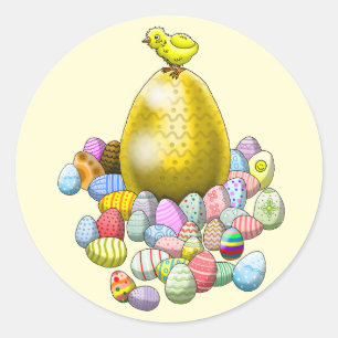 Das Osterküken und das goldene Osterei Runder Aufkleber