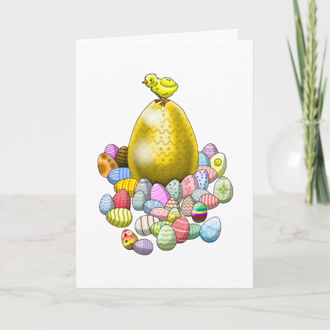 Das Osterküken und das goldene Ostereier Feiertagskarte (Vorderseite)
