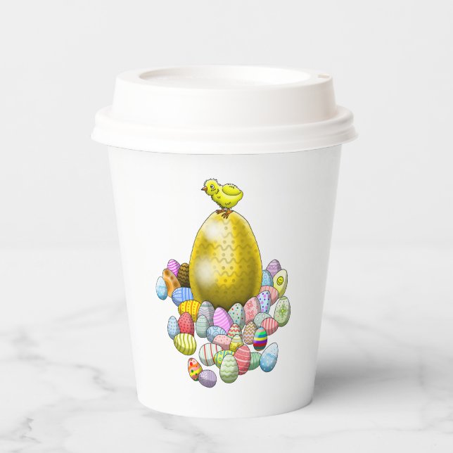 Das Osterküken und das goldene Ostereier Pappbecher (Vorderseite)