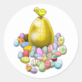 Das Osterküken und das goldene Ostereier Runder Aufkleber