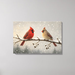 Das Paar Winterkardinal-Leinwanddruck Leinwanddruck
