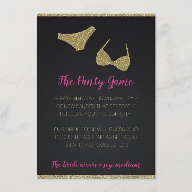 Das Panty Game für das Party von Bachelorette und  Begleitkarte (Vorderseite)