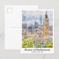 Das Parlament London Watercolor Hand Drawn