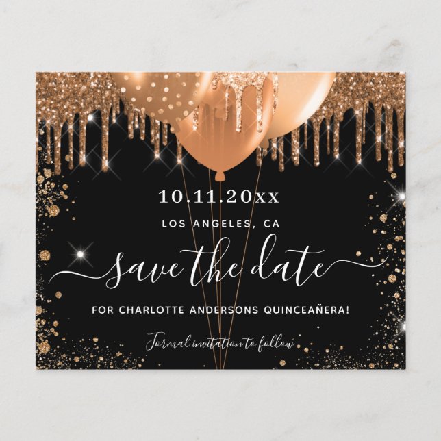 Das Party aus Quineanera Save the Date für Schwarz Flyer (Vorne)