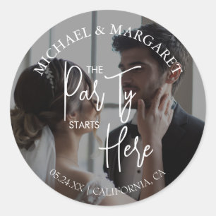 Das Party beginnt hier Probe Dinner Foto Runder Aufkleber