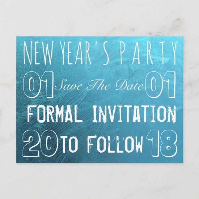 Das Party des Neujahrs Save the Date Frozen-Eisbla Ankündigungspostkarte (Vorderseite)