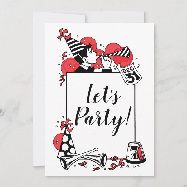 Das Party des Retro New Year's Celebration Lassend Einladung (Vorderseite)