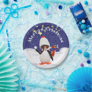Das Party-frohe Weihnacht-WinterPenguin der Kinder Pappteller