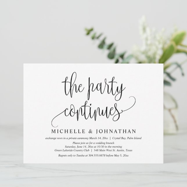 Das Party geht weiter und feiert Hochzeiten Einladung (Stehend Vorderseite)