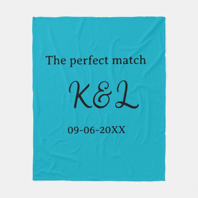 Das perfekte Match-Paar Name Buchstabe Datum blau  Fleecedecke (Vorderseite)