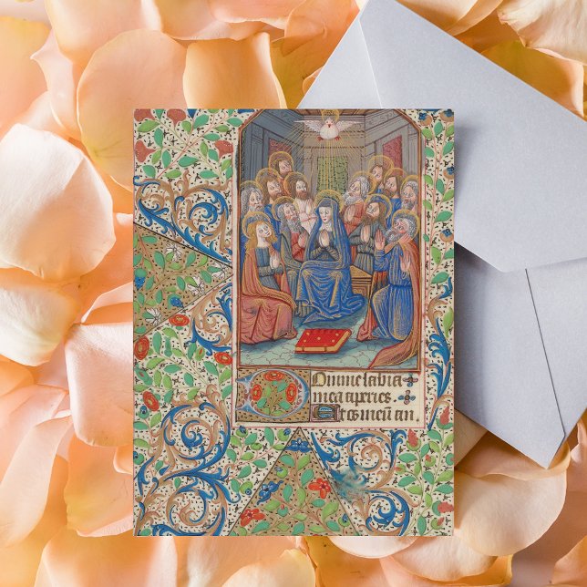 Das Pfingstmittelalterliche Illustrierte Manuskrip Postkarte (The Pentecost Descent of the Holy Spirit Medieval Illuminated Manuscript Catholic Christian Postcard)