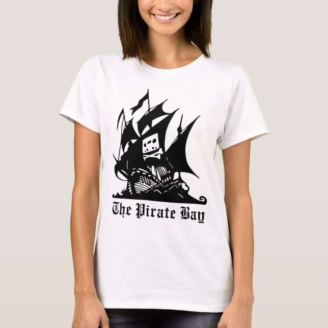 das Piratenbucht-Piratenschiffslogo T-Shirt (Vorderseite)