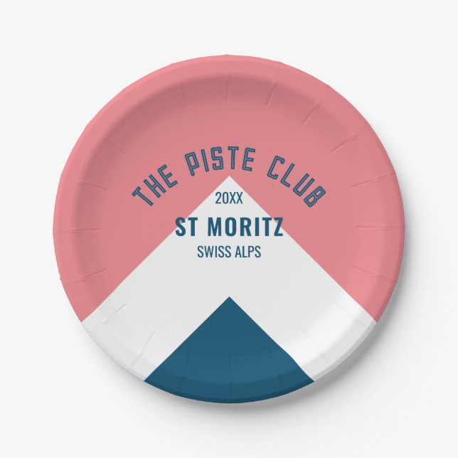 Das Piste Club Pink Blue Custom Round Ski Party Pappteller (Vorderseite)