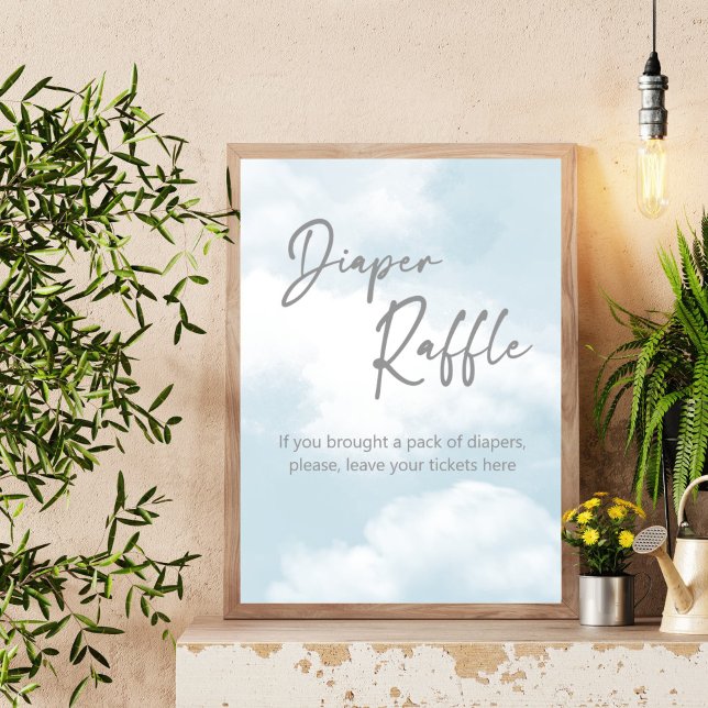 Das Plakatschild für neun Pastellgraue Gewinnspiel Poster (Cloud nine pastel grey dusty blue baby shower diaper raffle table sign personalized decor)