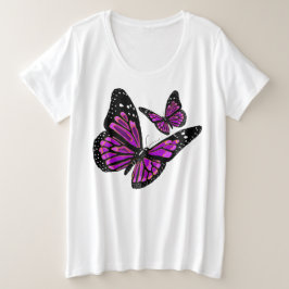Das Plus-Größe-T-Shirt für Frauen Lila Schmetterli Große Größe T-Shirt