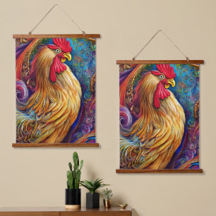 Das Portrait des Roosters Wandteppich Mit Holzrahmen