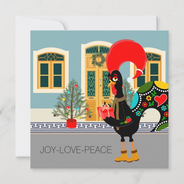 Das portugiesische Rooster mit einem Weihnachtsges Karte (Vorderseite)
