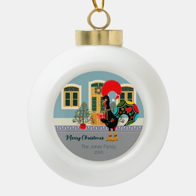 Das portugiesische Rooster mit einem Weihnachtsges Keramik Kugel-Ornament (Vorderseite)