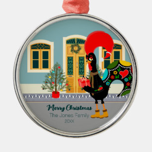 Das portugiesische Rooster mit einem Weihnachtsges Ornament Aus Metall