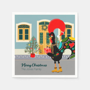 Das portugiesische Rooster mit einem Weihnachtsges Serviette