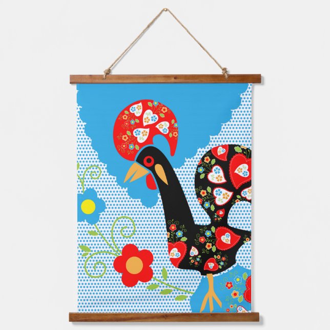 Das portugiesische Rooster von Barcelos Wandteppich Mit Holzrahmen (Vorderseite)