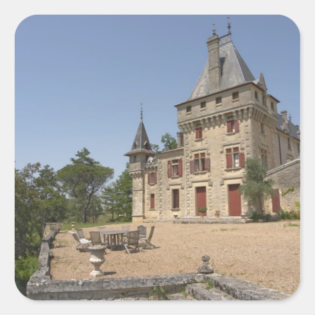 Das prächtige Chateau de Pressac und der Garten Quadratischer Aufkleber (Vorderseite)