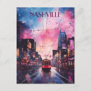 Das pulsierende Watercolor Downtown Nashville Postkarte